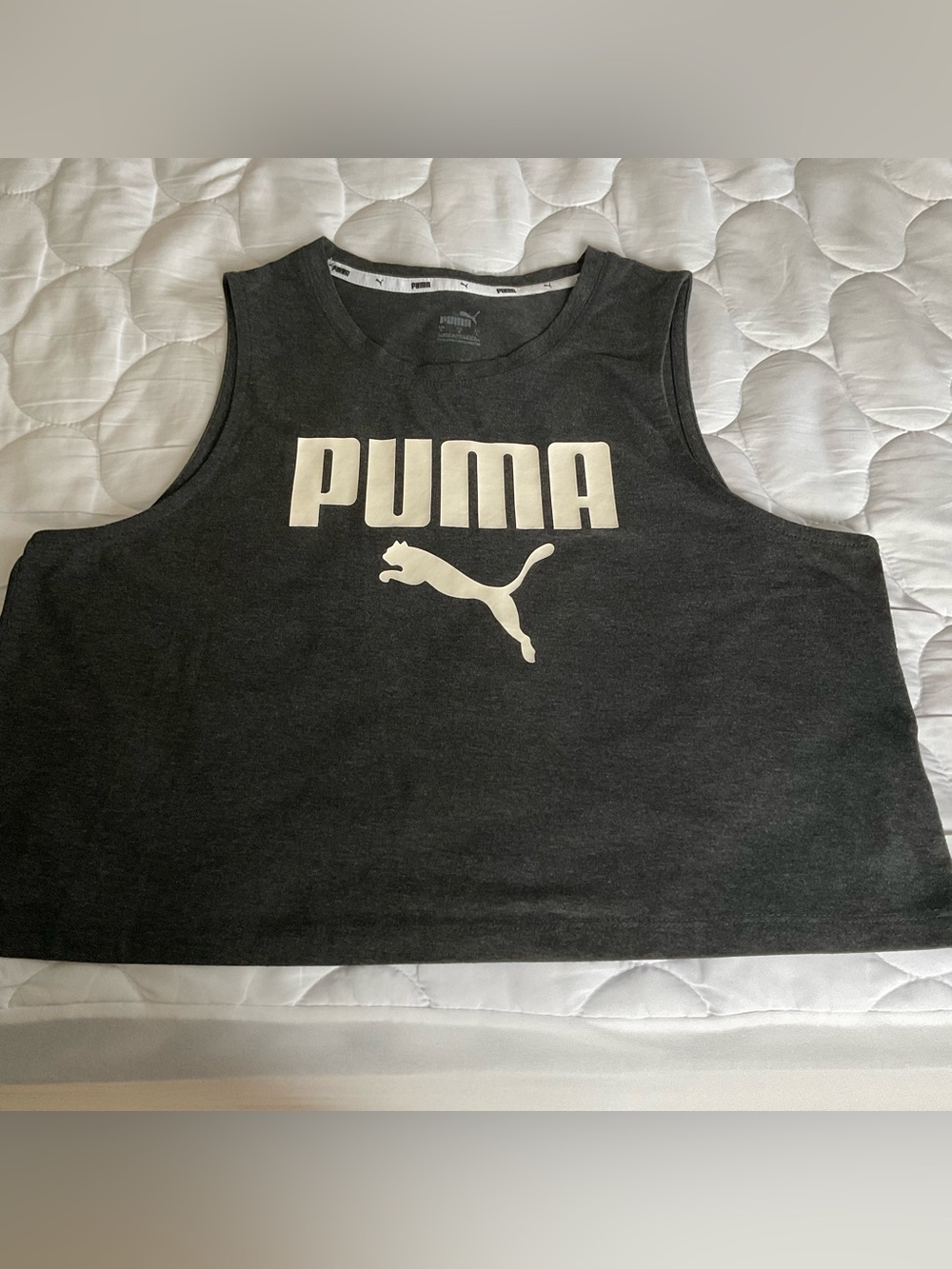 Puma dark gray sleeveless Tank Top with White Logo - Picture 2 of 8